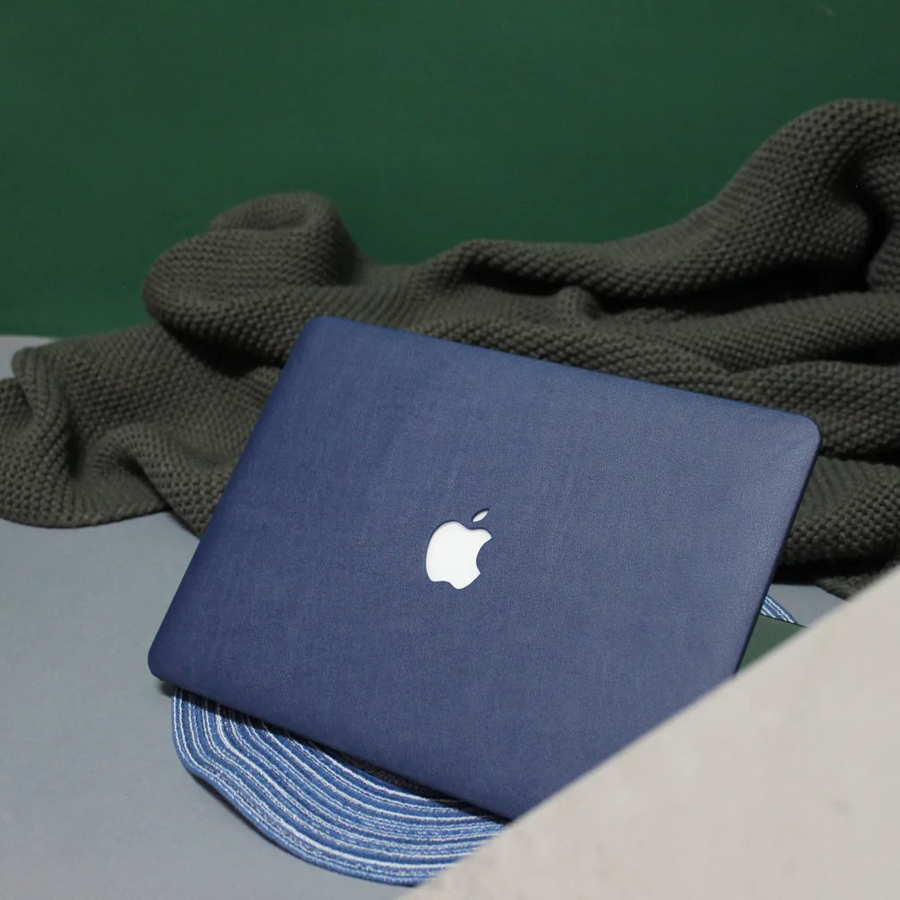 Classic Blue Litchi Leather Macbook case