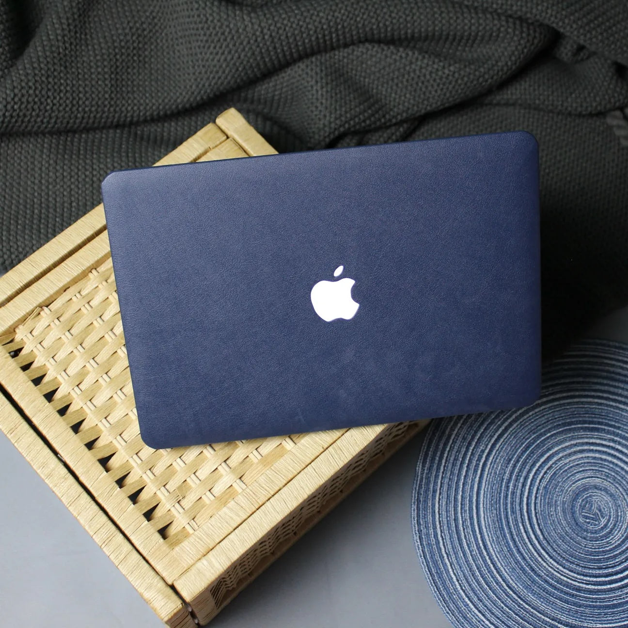 Classic Blue Litchi Leather Macbook case