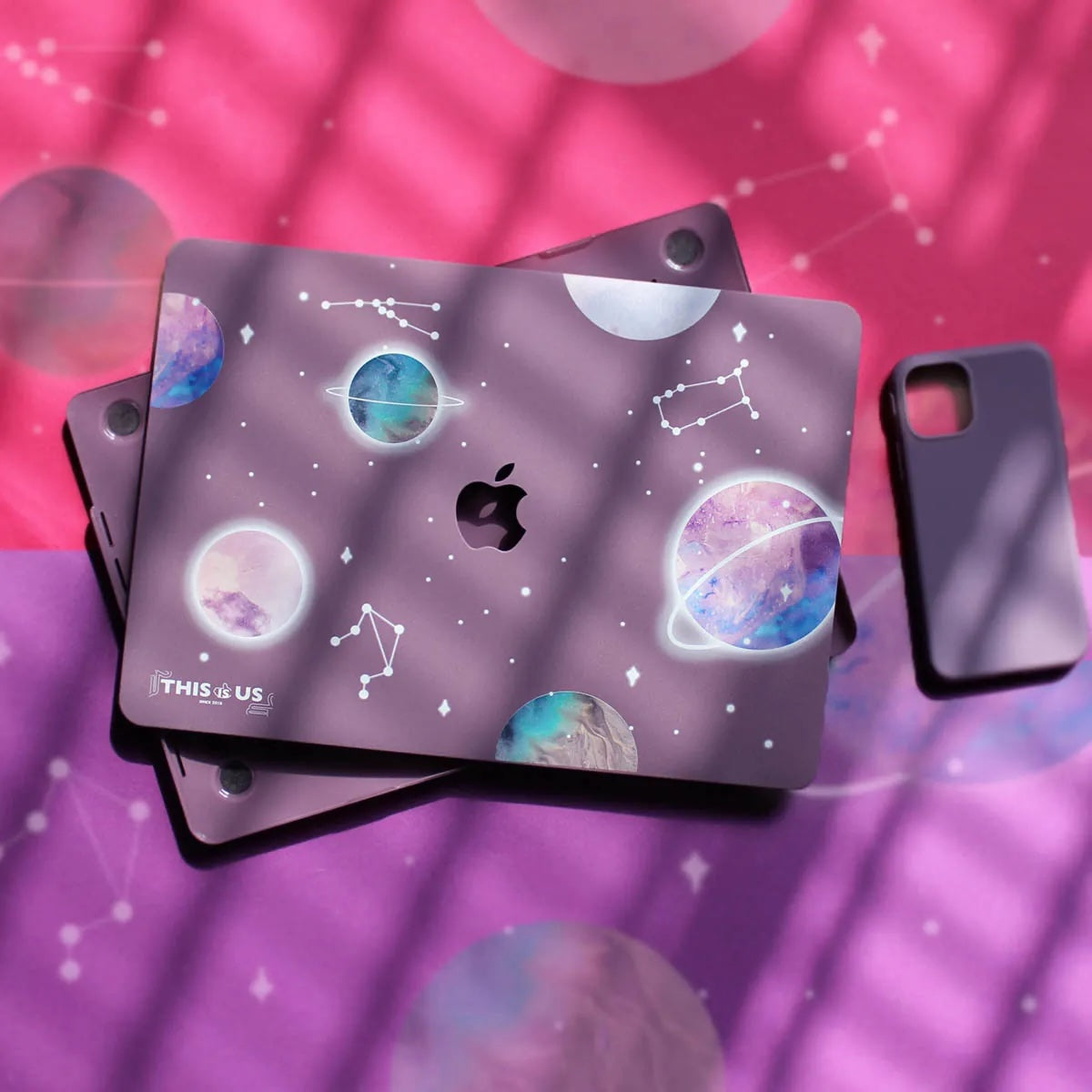 This is us design series Frosty purple Planet Macbook case(Rough)