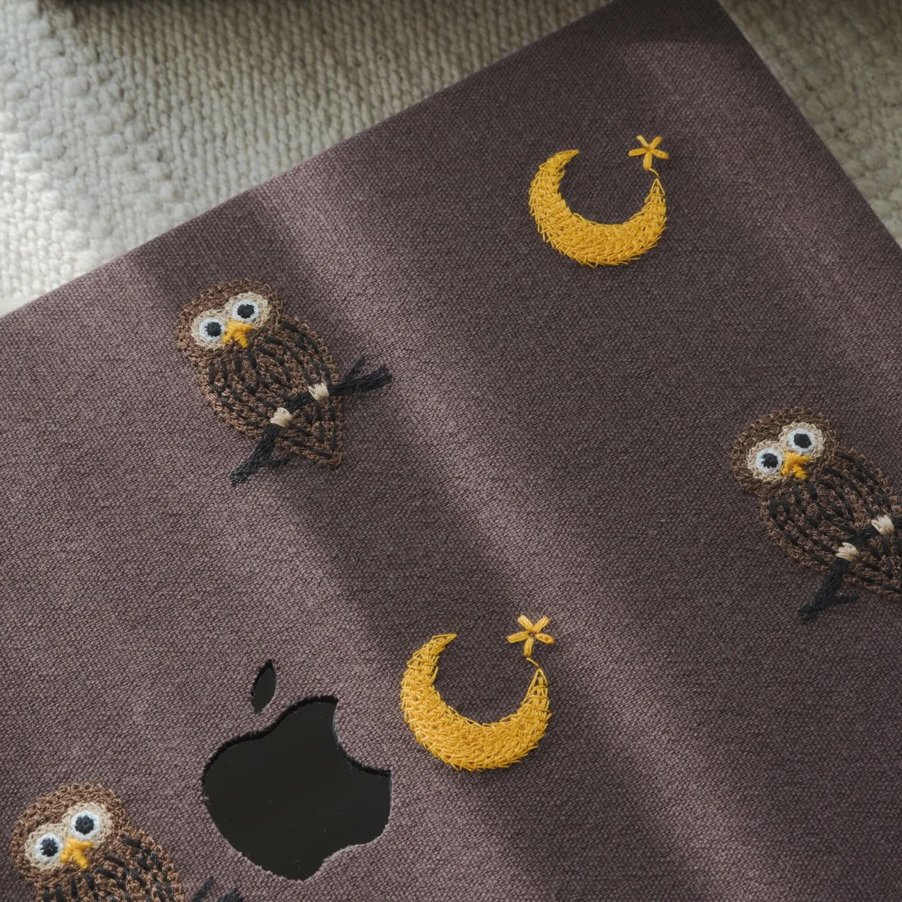 Owl Embroidered Leather Macbook Case