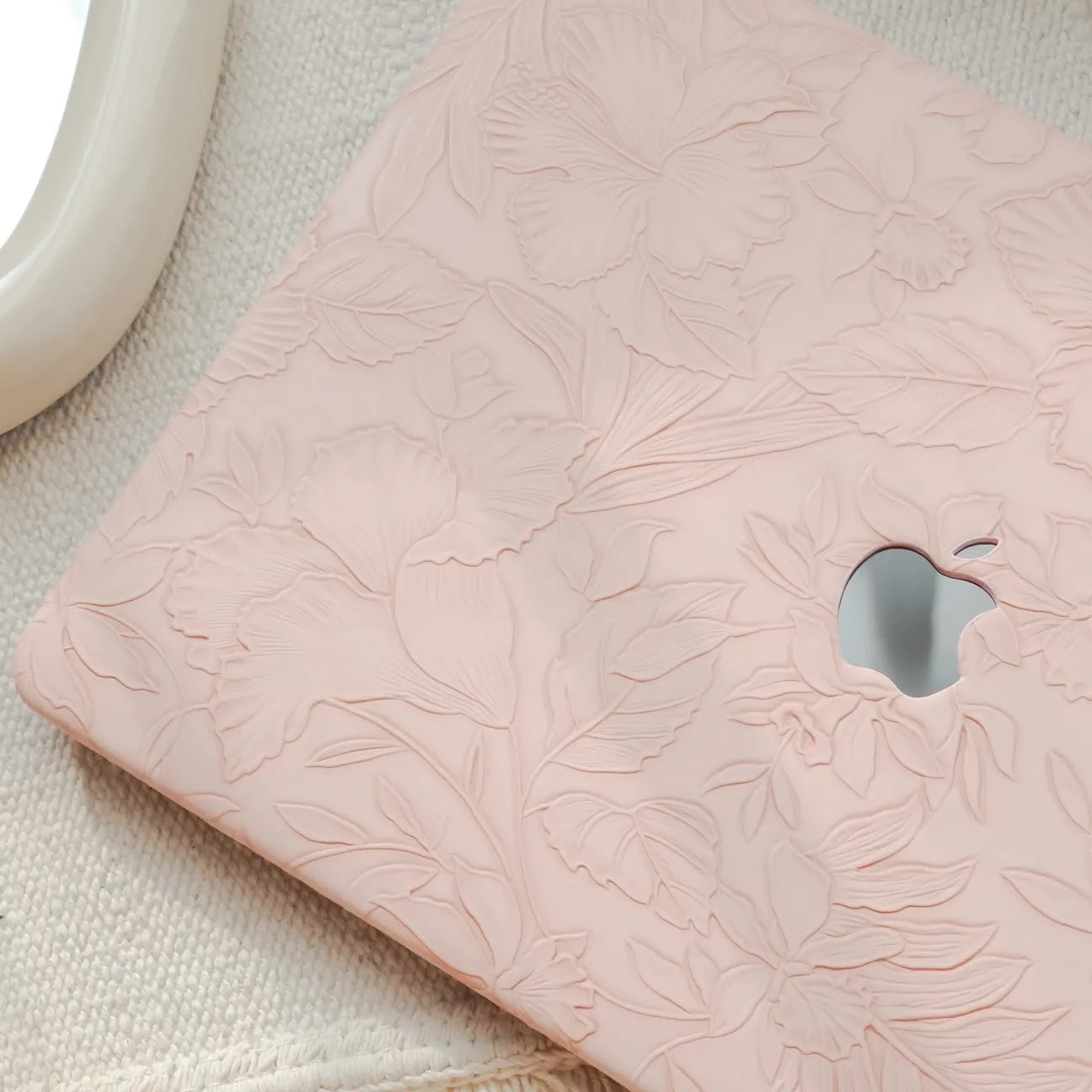 Pink Embossed Floral Leather Macbook Case