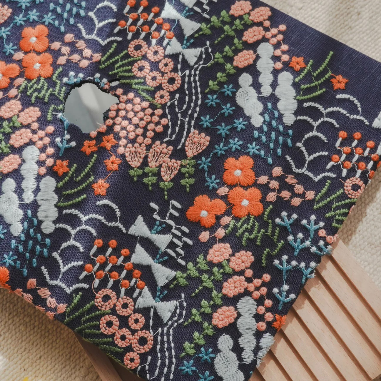 Black Bloom Embroidered Leather Macbook Case