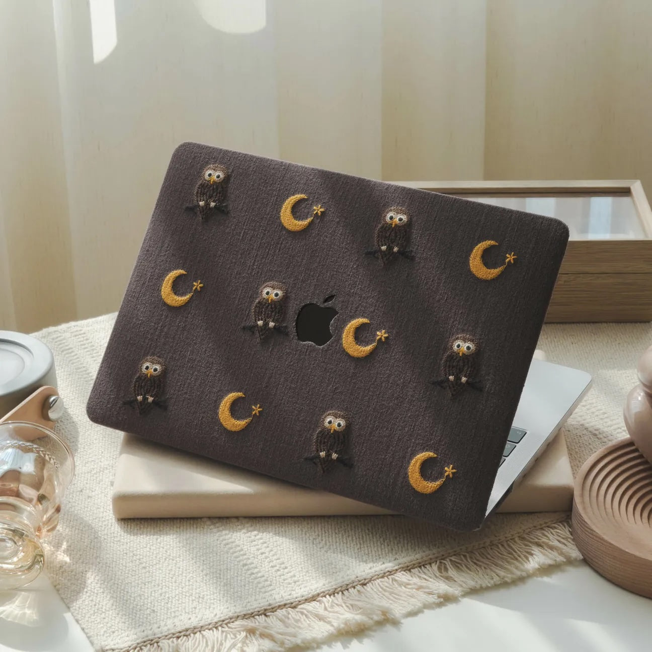 Owl Embroidered Leather Macbook Case