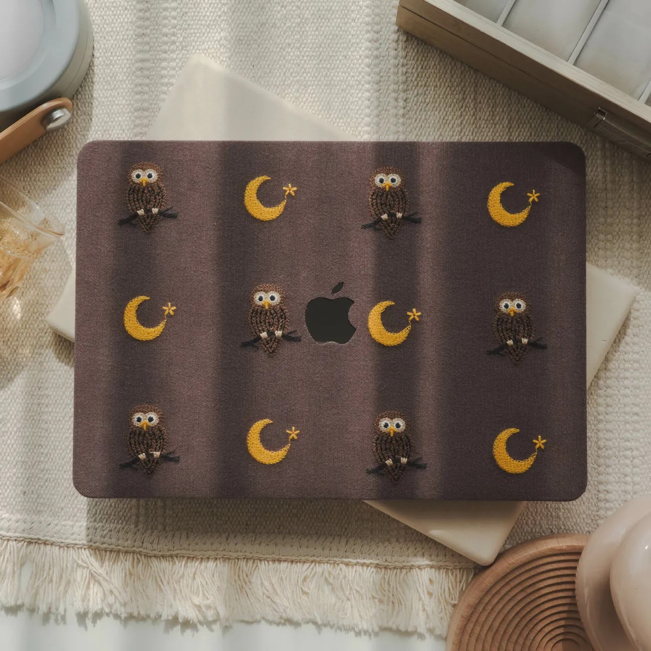 Owl Embroidered Leather Macbook Case