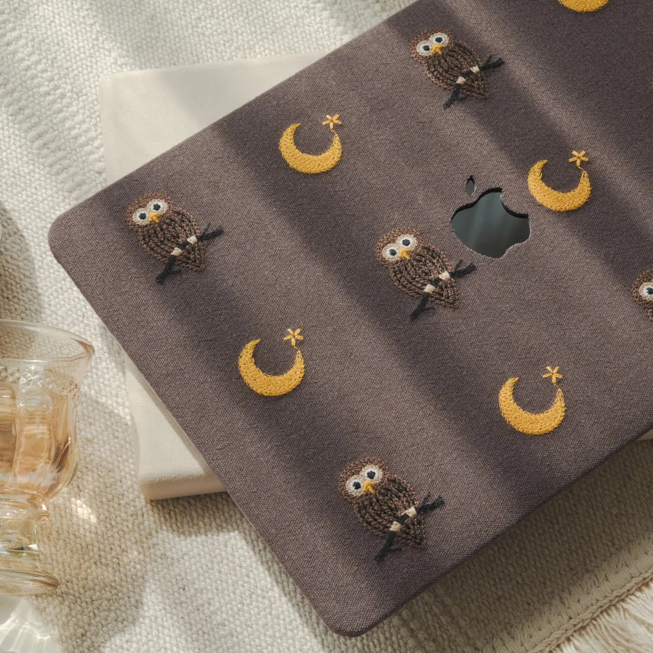 Owl Embroidered Leather Macbook Case