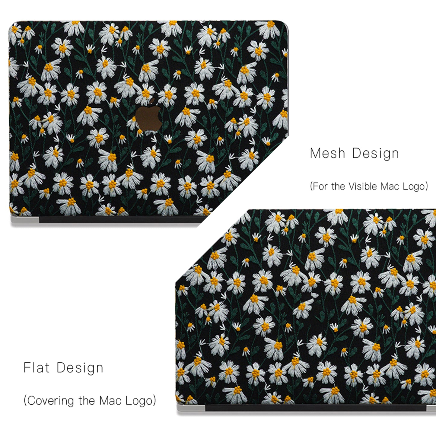 Embroidery Series ♾ Deep Black Daisy Textured Stitching MacBook Case