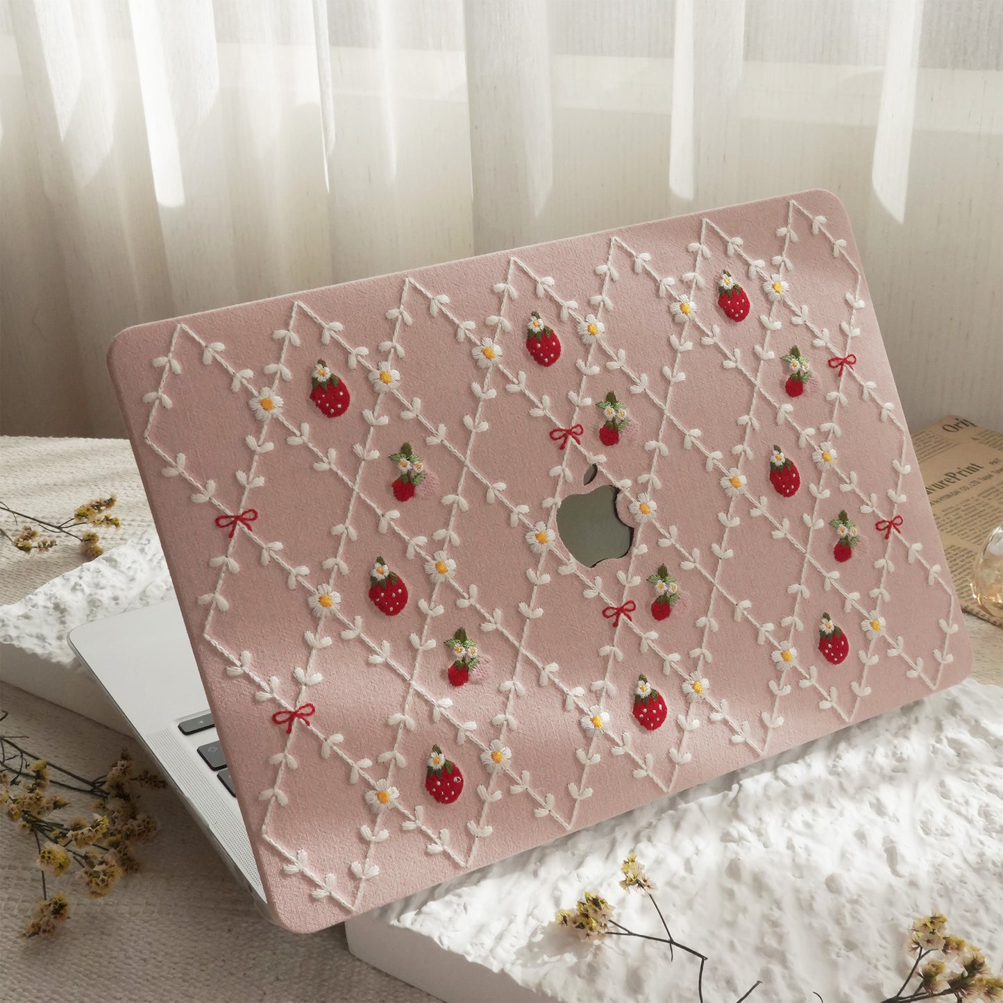 Embroidered Series ♾ Pink Mood Delicate Stitch Detailing MacBook Case