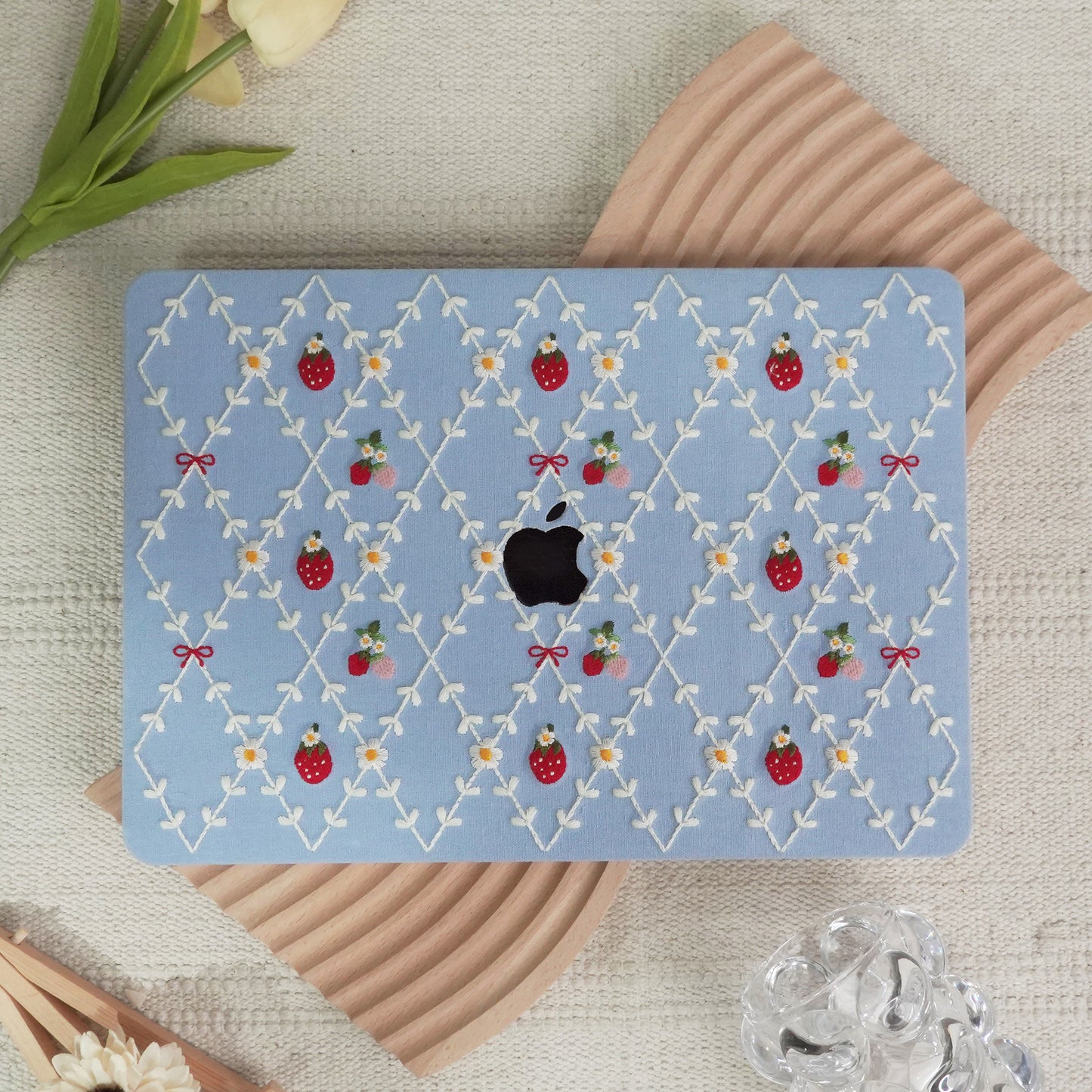 Embroidered Series ♾ Berry Blue Mood Delicate Stitch Detailing MacBook Case