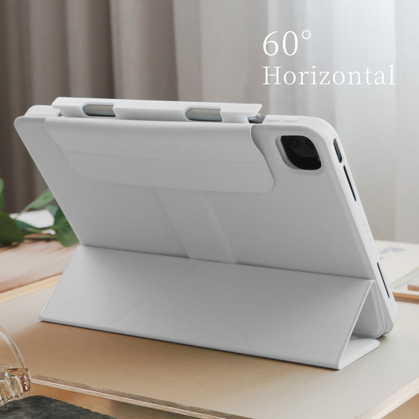 Cream White Star Magnetic Ring with 360° Adjustable Feature and Pencil Slot iPad Case