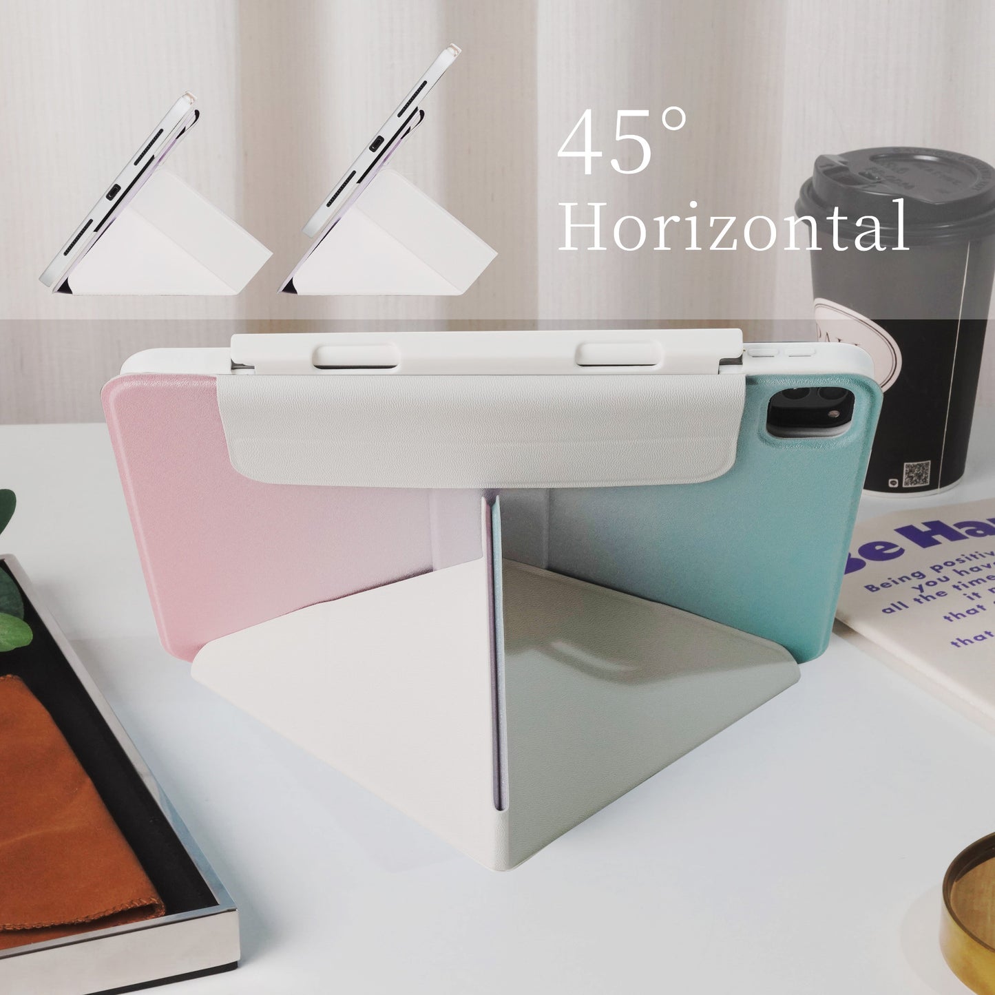 Blue Pink Gradient Star Magnetic Ring with 360° Adjustable Feature and Pencil Slot iPad Case