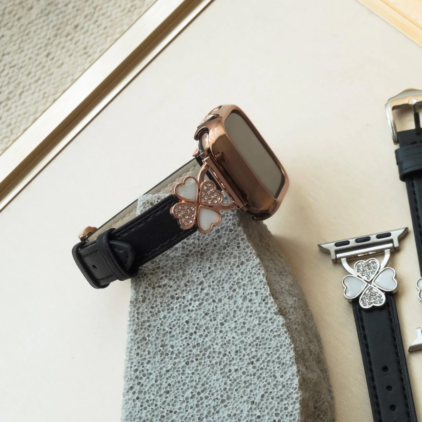 Clover Leather with Diamond Apple Watch strap