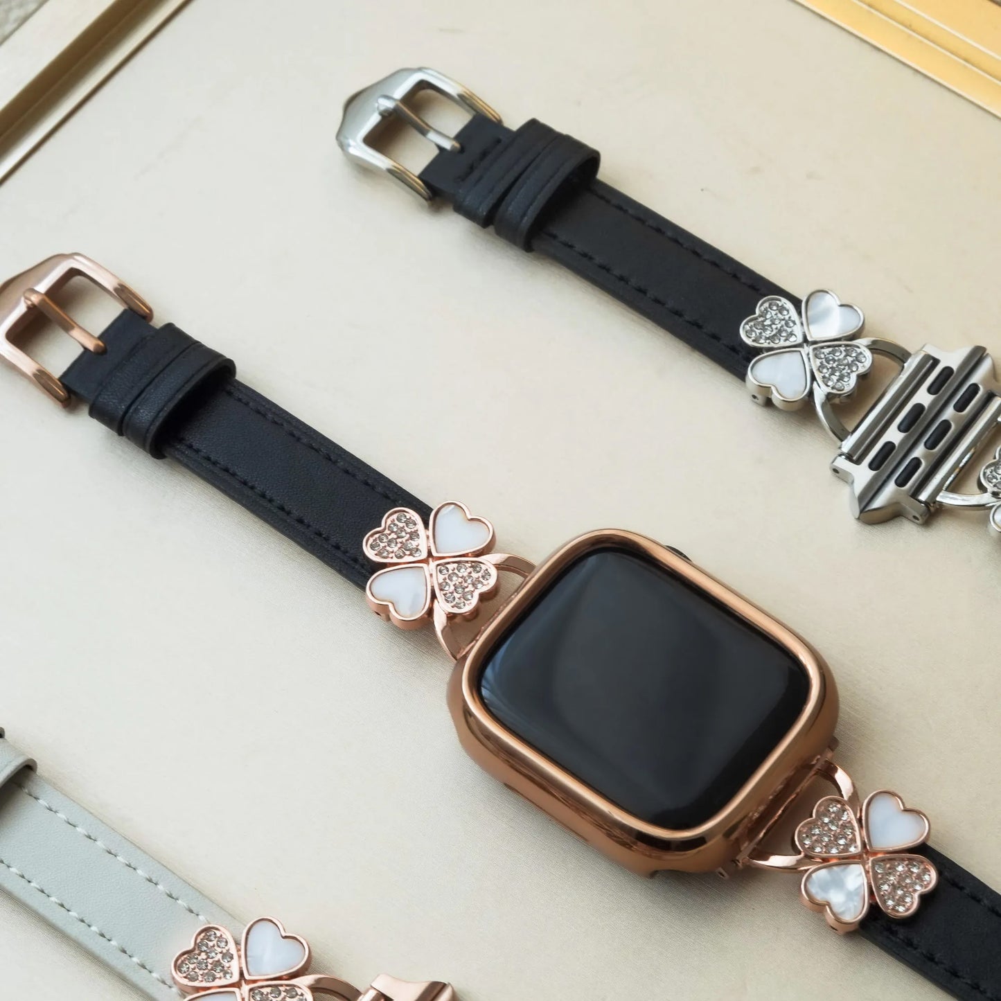 Clover Leather with Diamond Apple Watch strap