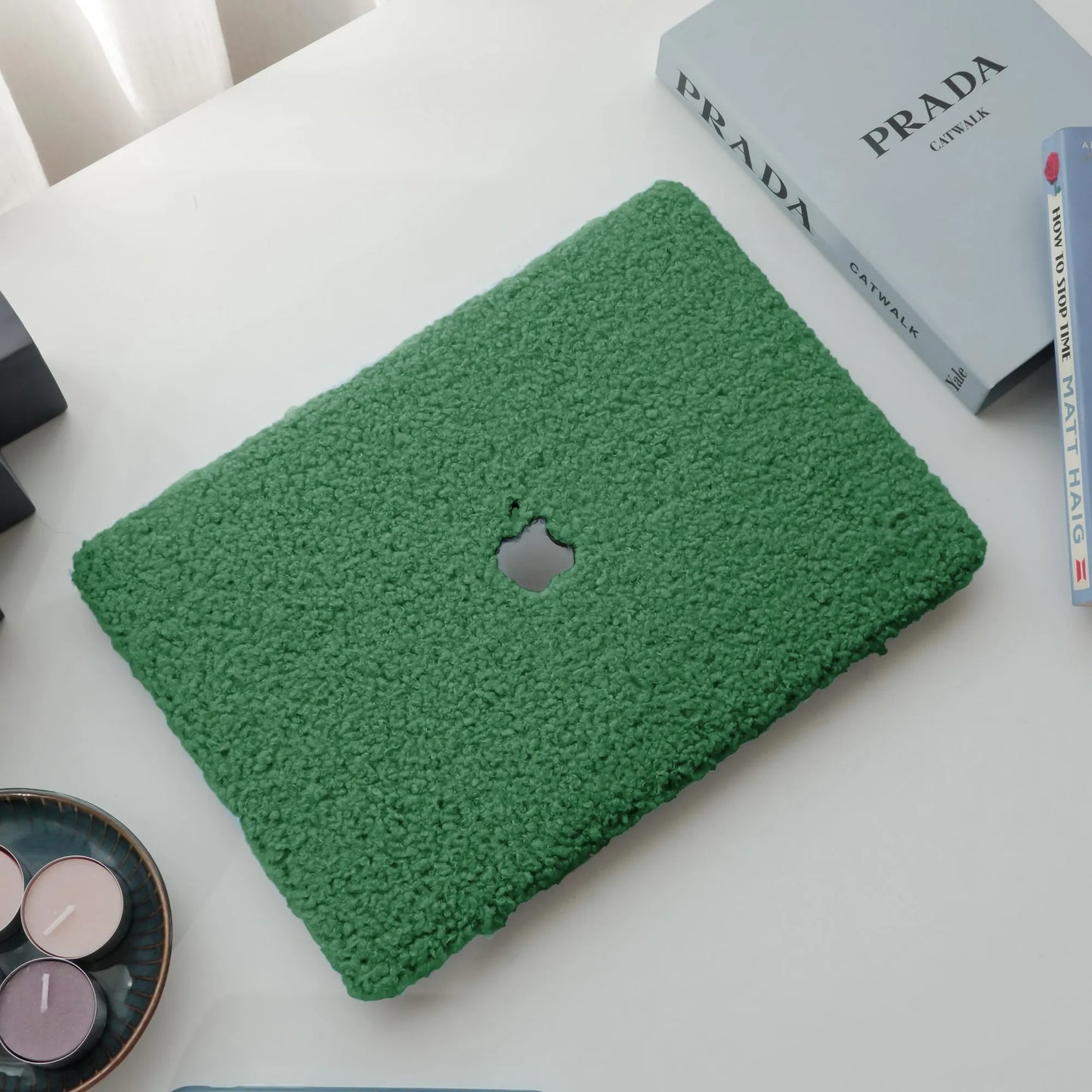 Basil Green Teddy Plush Leather Macbook Case