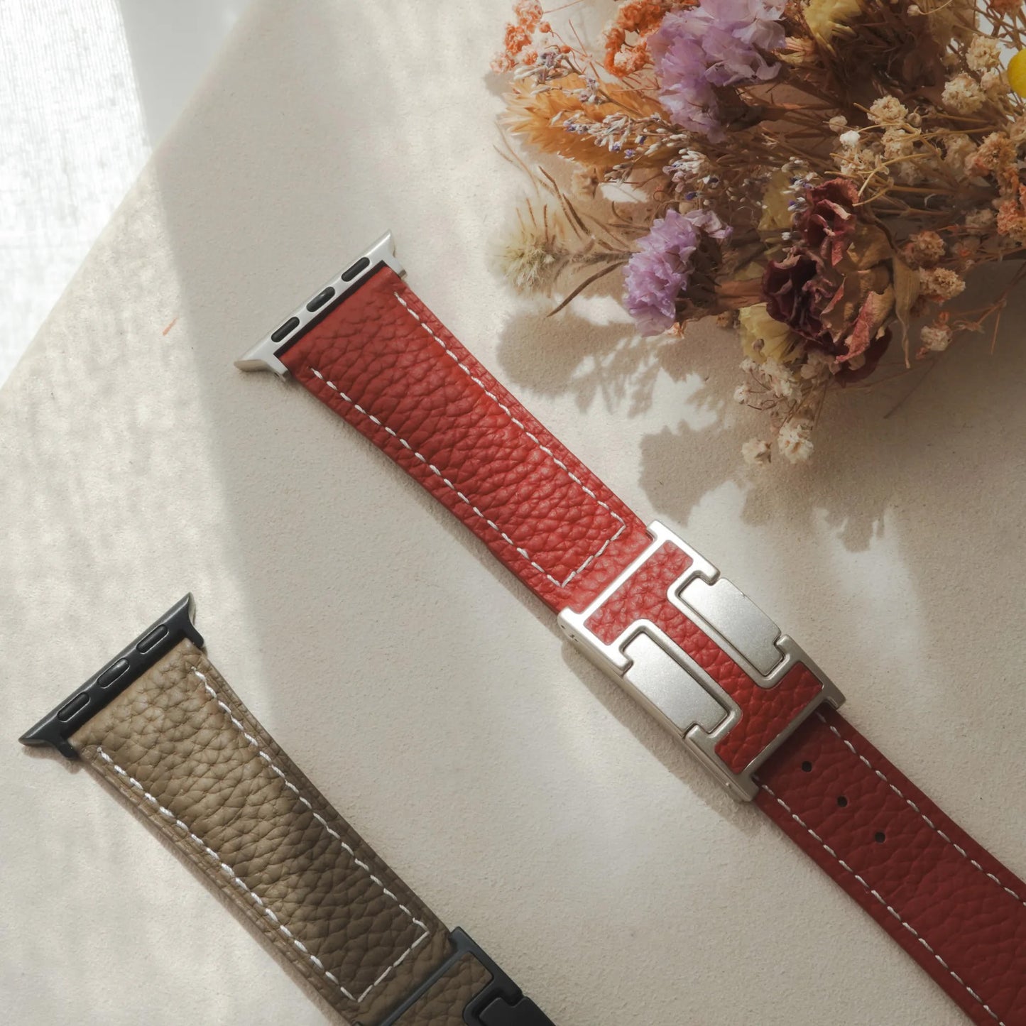 High-quality lychee textured leather T-shaped Apple Watch strap