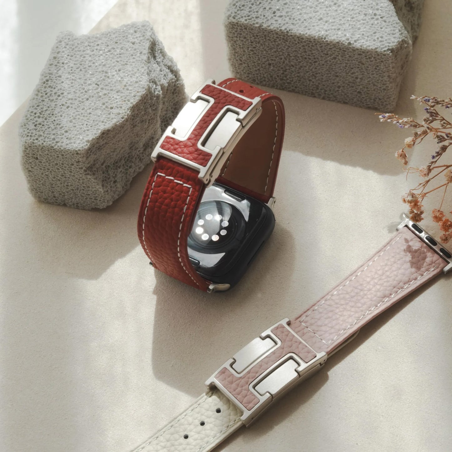 High-quality lychee textured leather T-shaped Apple Watch strap