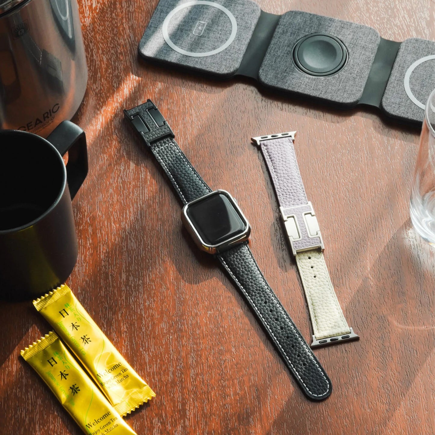 High-quality lychee textured leather T-shaped Apple Watch strap