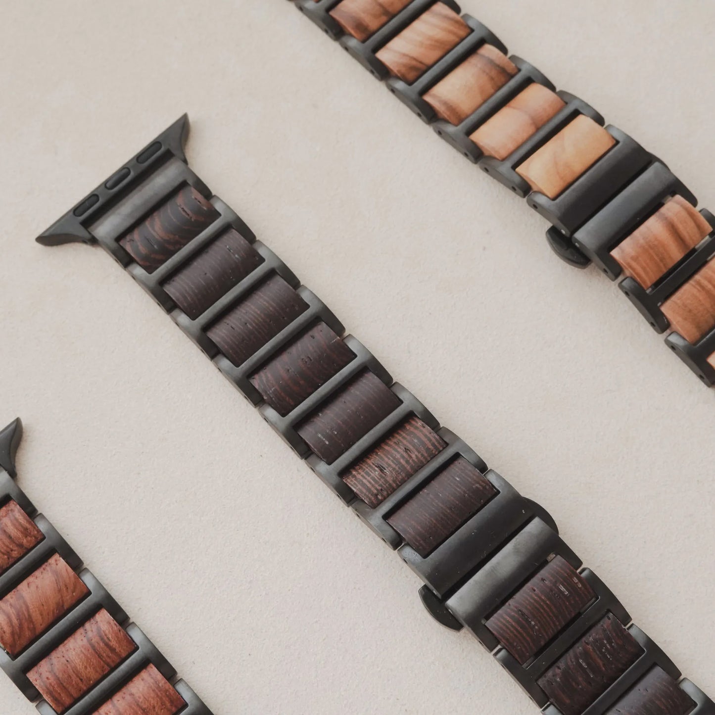 Wood Grain Checkered Pattern with Metal Butterfly Clasp Apple Watch strap