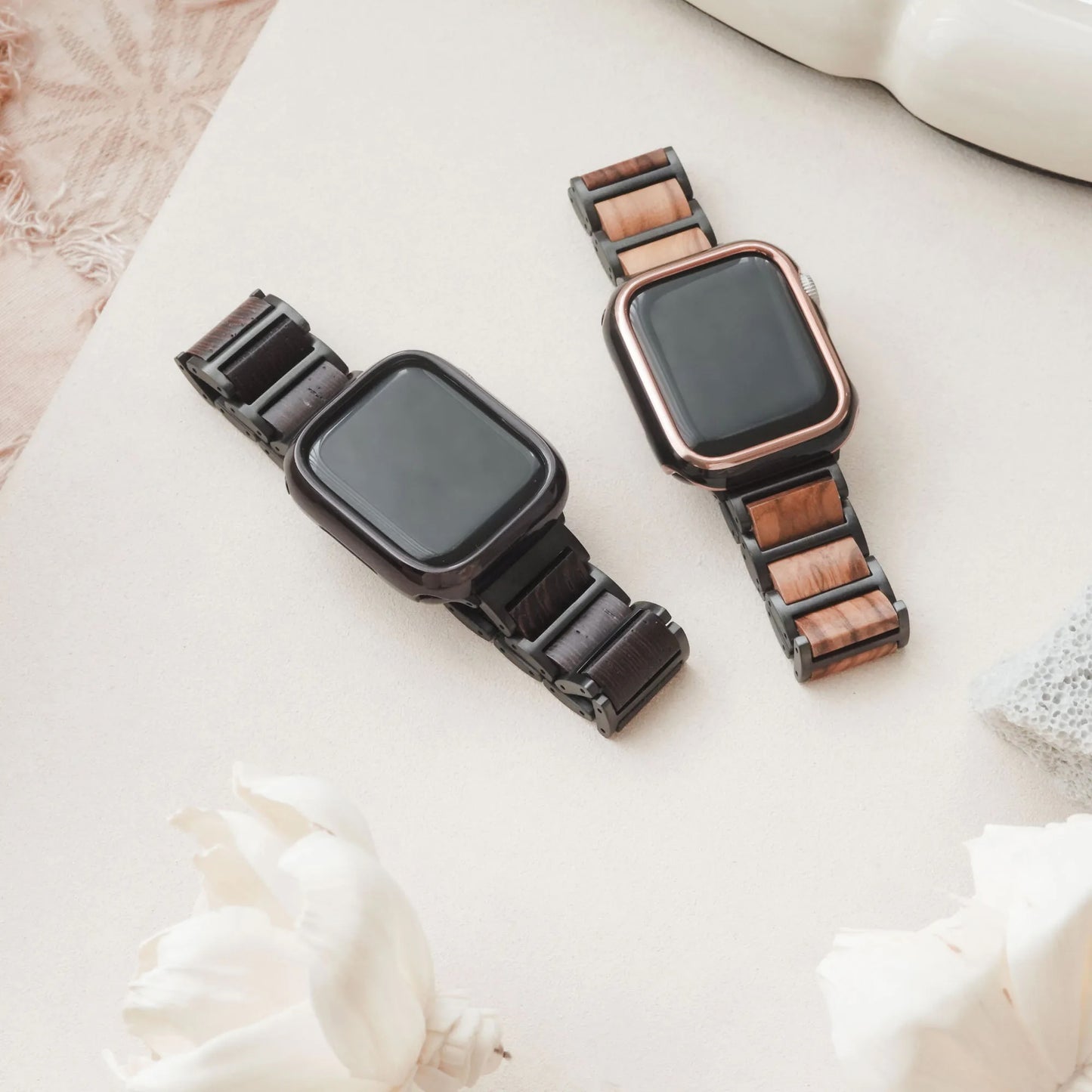Wood Grain Checkered Pattern with Metal Butterfly Clasp Apple Watch strap