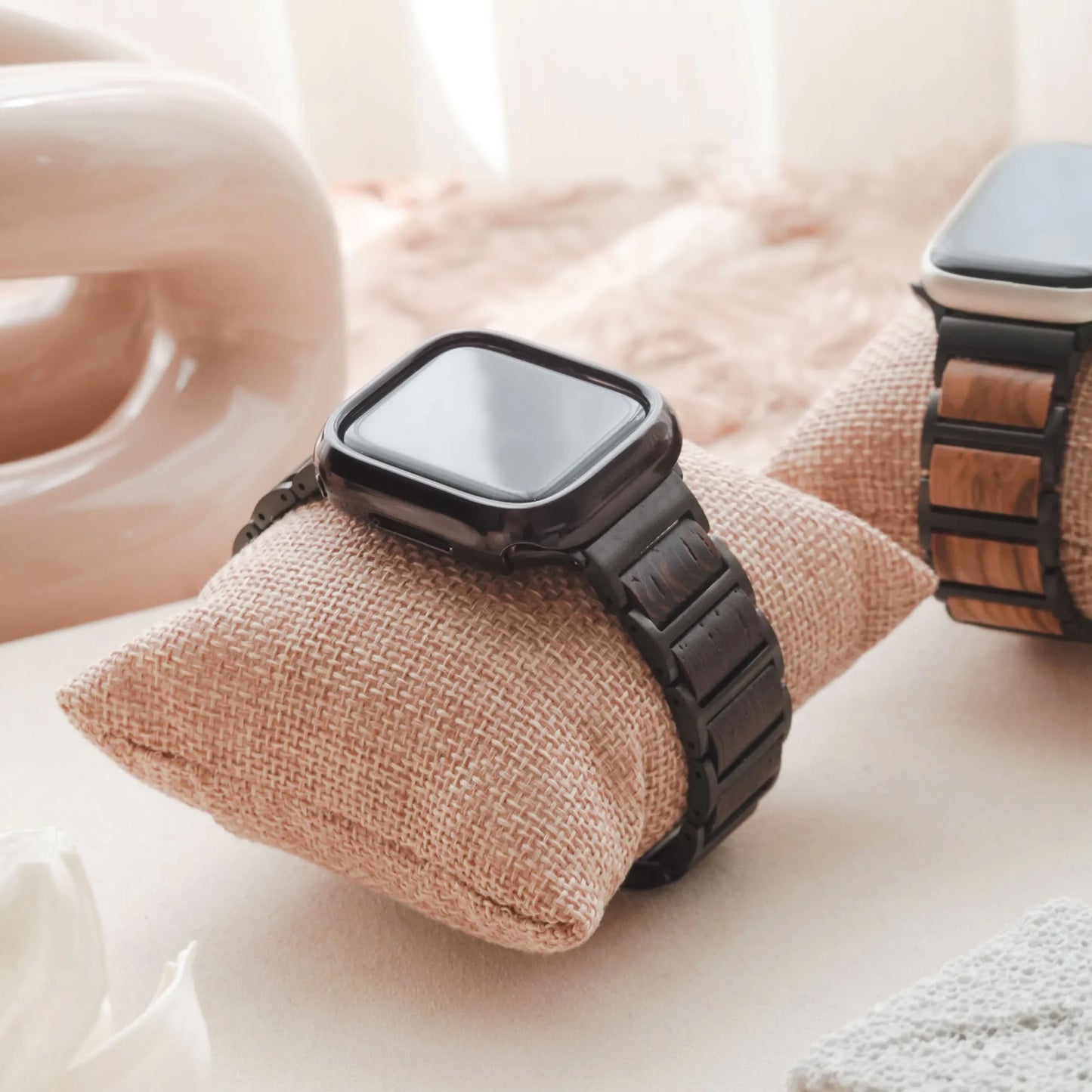 Wood Grain Checkered Pattern with Metal Butterfly Clasp Apple Watch strap