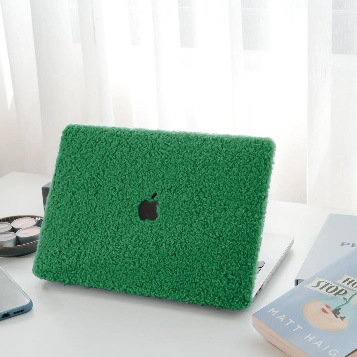 Basil Green Teddy Plush Leather Macbook Case
