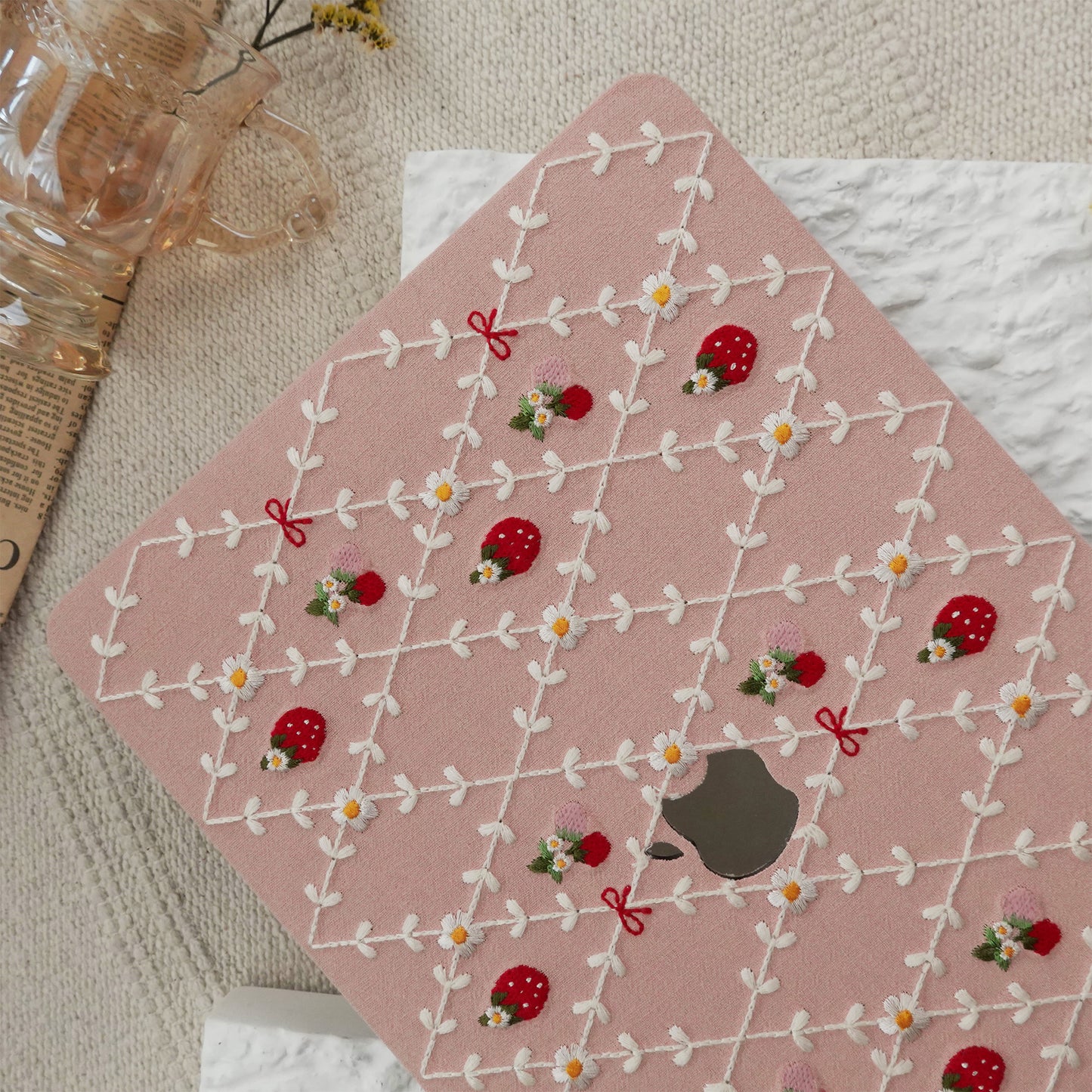 Embroidered Series ♾ Pink Mood Delicate Stitch Detailing MacBook Case