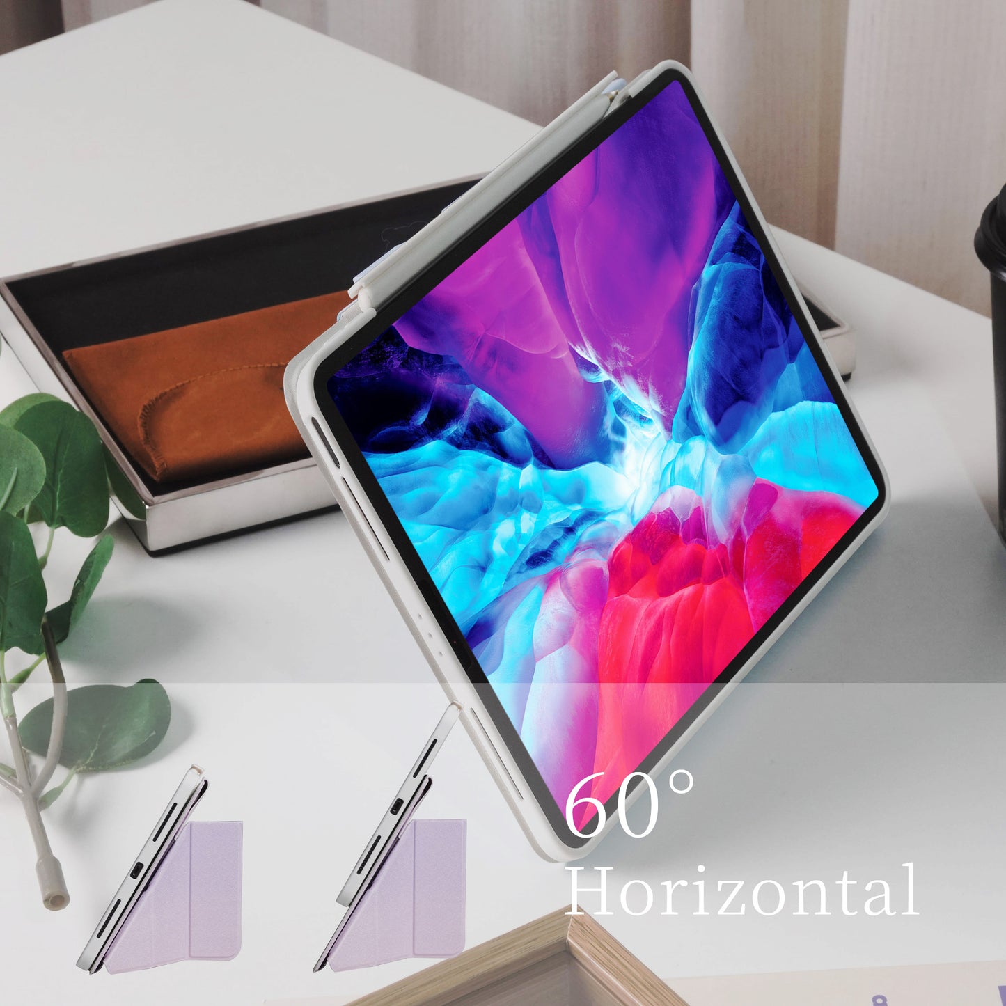 Purple Gradient Star Magnetic Ring with 360° Adjustable Feature and Pencil Slot iPad Case