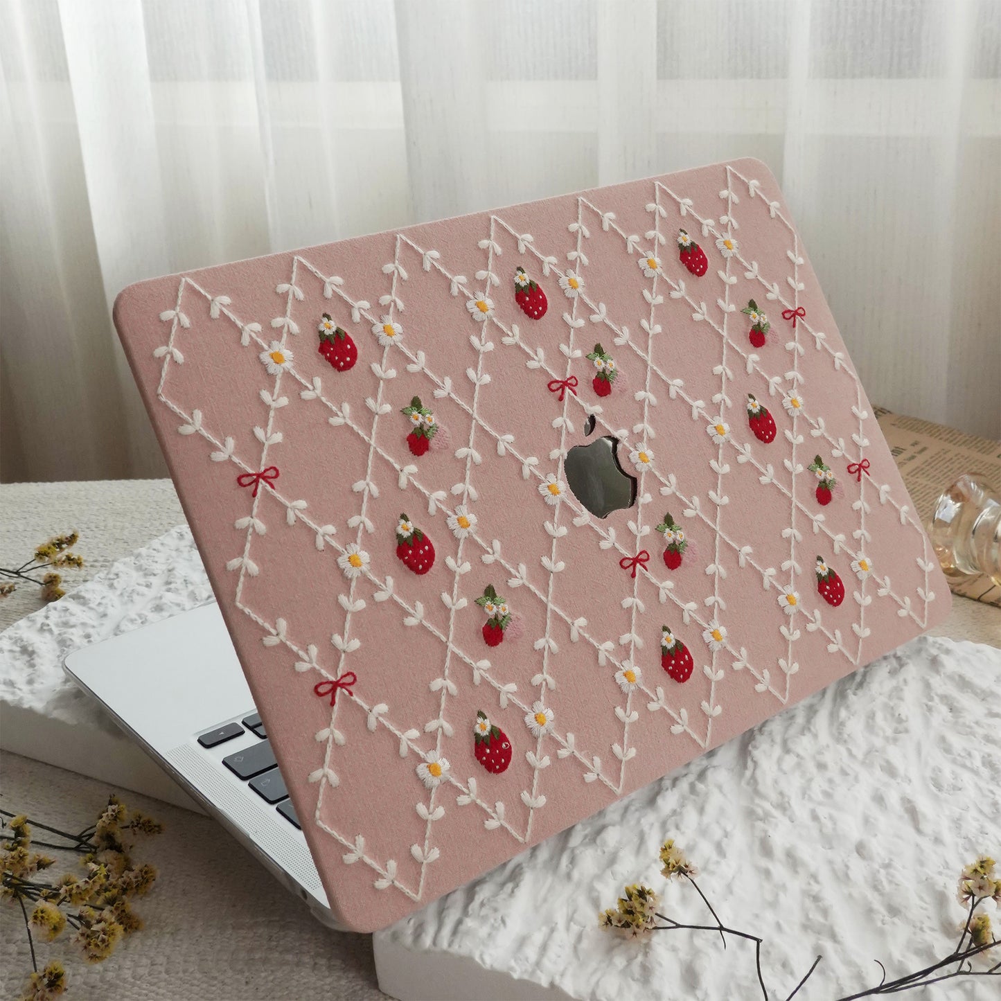 Embroidered Series ♾ Pink Mood Delicate Stitch Detailing MacBook Case