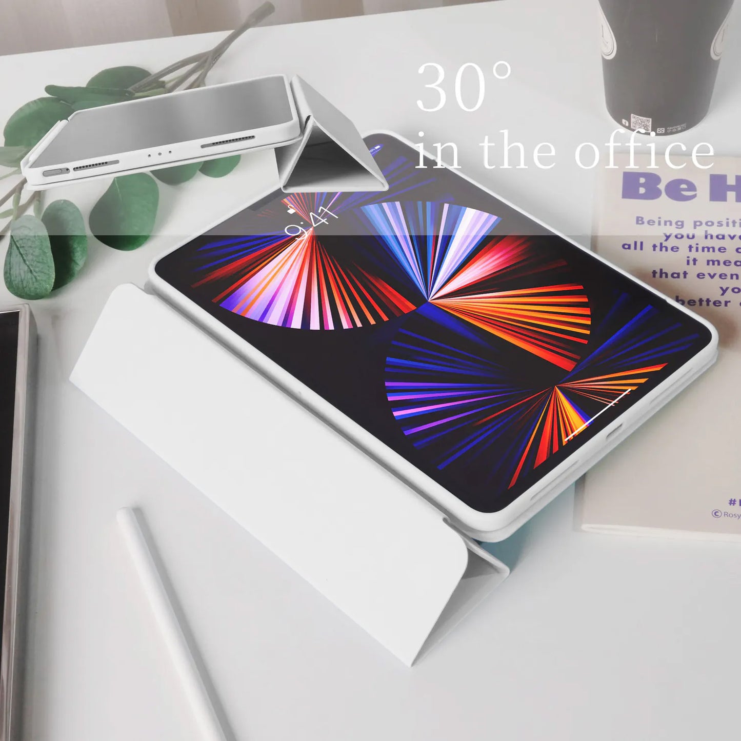 Cream White Star Magnetic Ring with 360° Adjustable Feature and Pencil Slot iPad Case