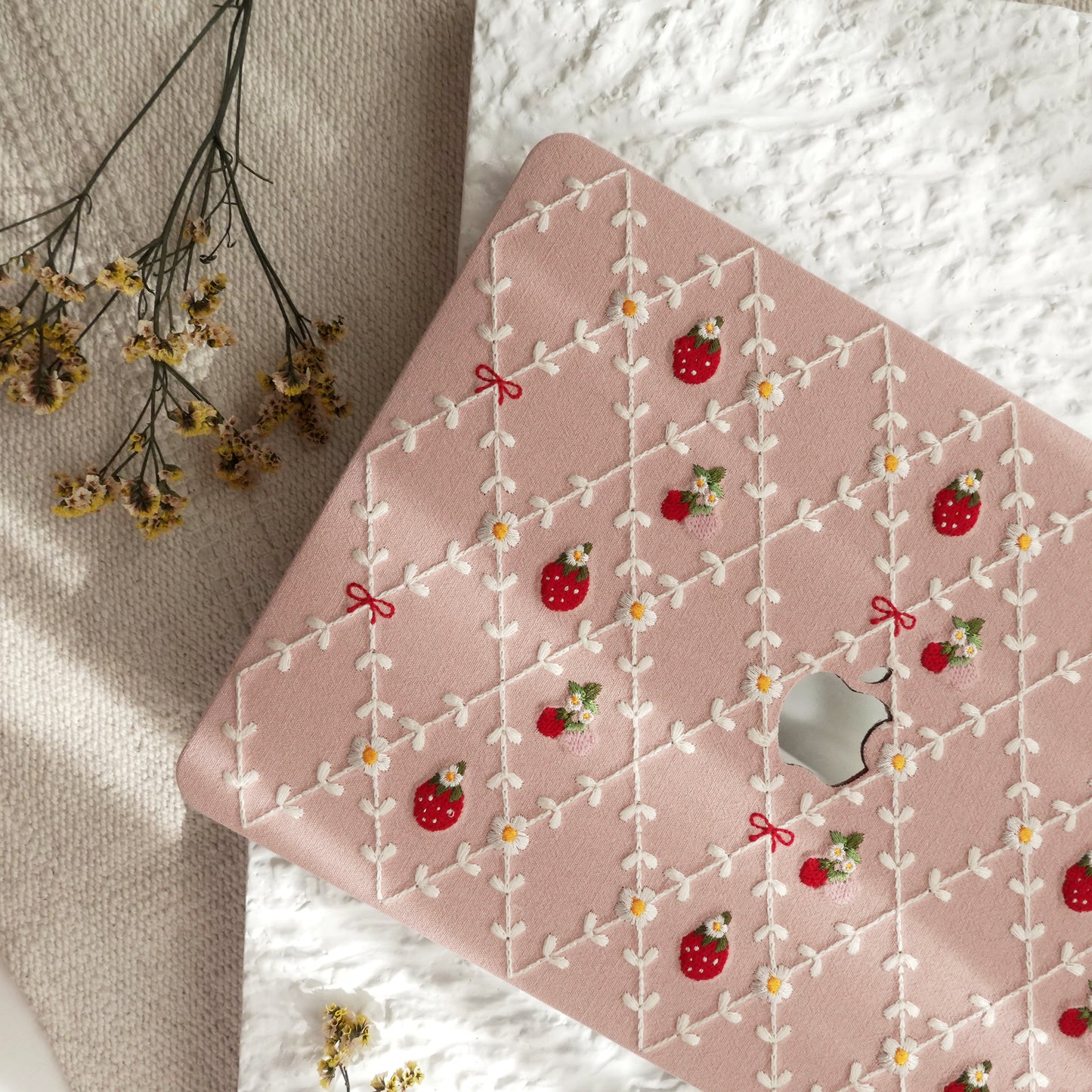 Embroidered Series ♾ Pink Mood Delicate Stitch Detailing MacBook Case
