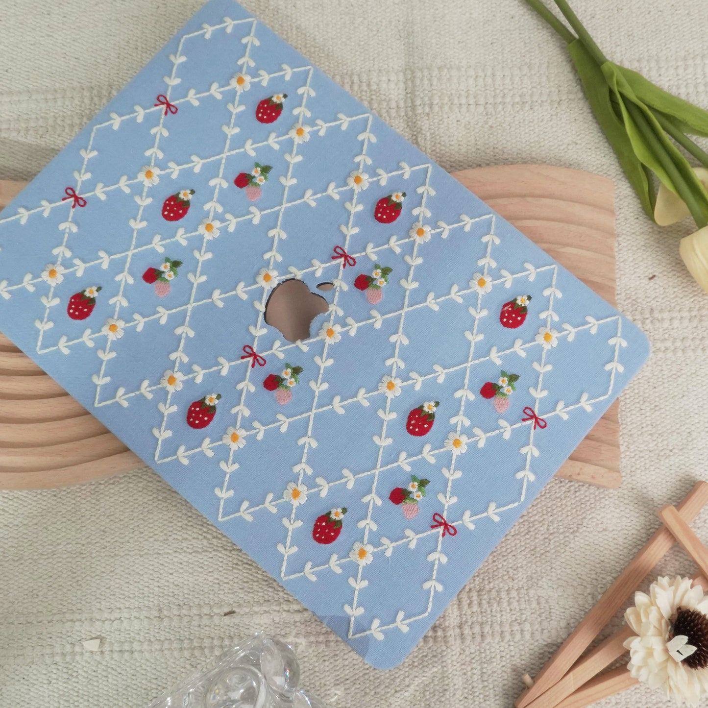 Embroidered Series ♾ Berry Blue Mood Delicate Stitch Detailing MacBook Case