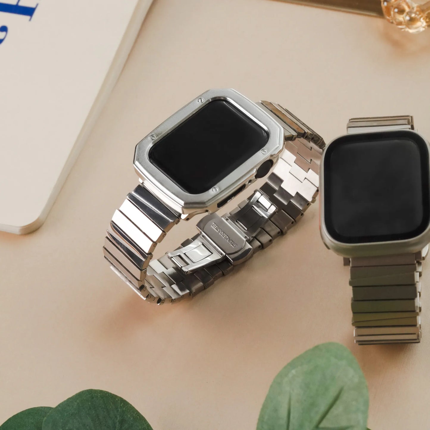 Asymmetric Square Textured Metal Apple Watch Band