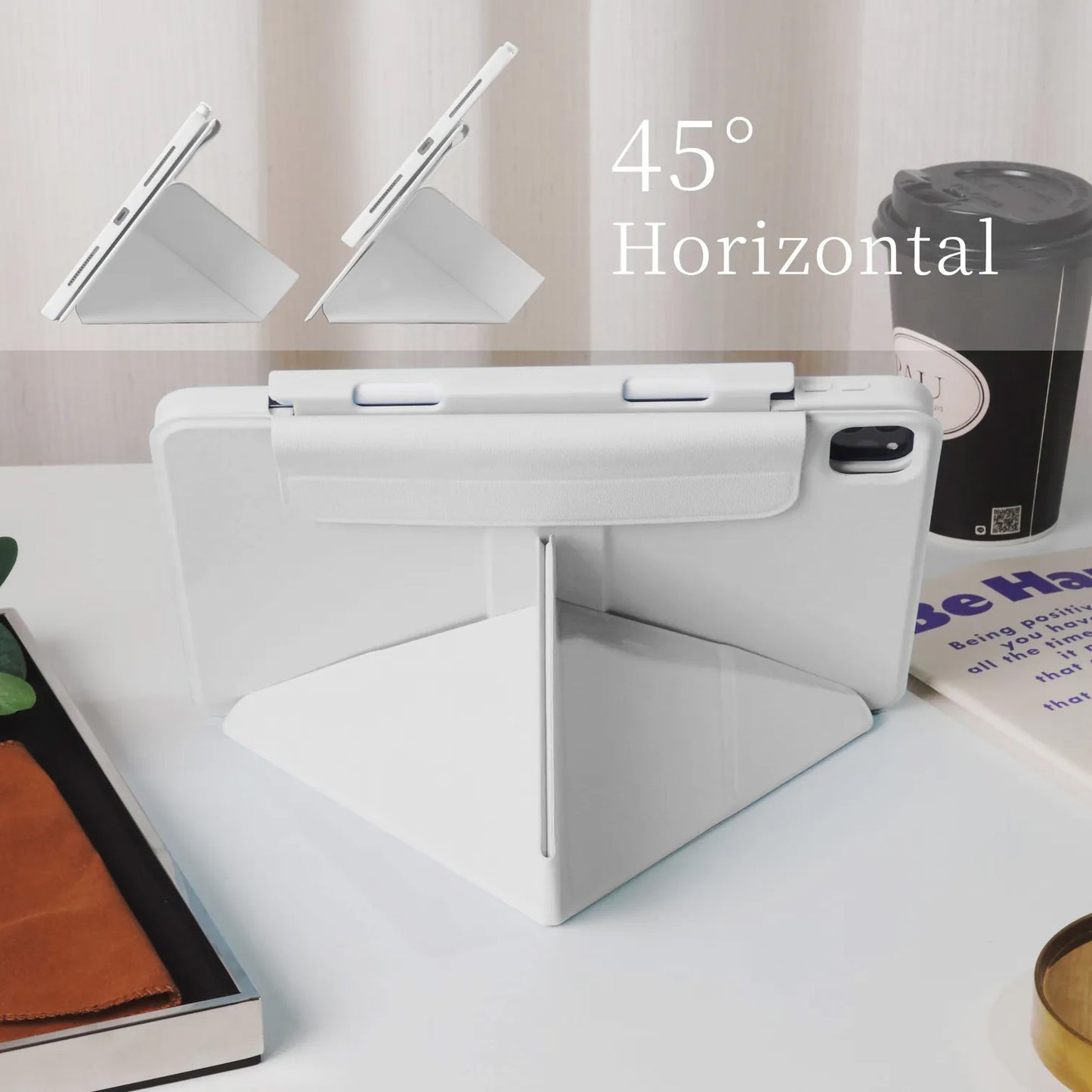 Cream White Star Magnetic Ring with 360° Adjustable Feature and Pencil Slot iPad Case