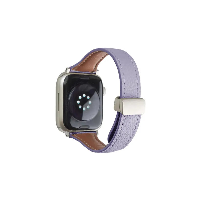 Slim Magnetic Lychee Texture Leather Apple Watch Band