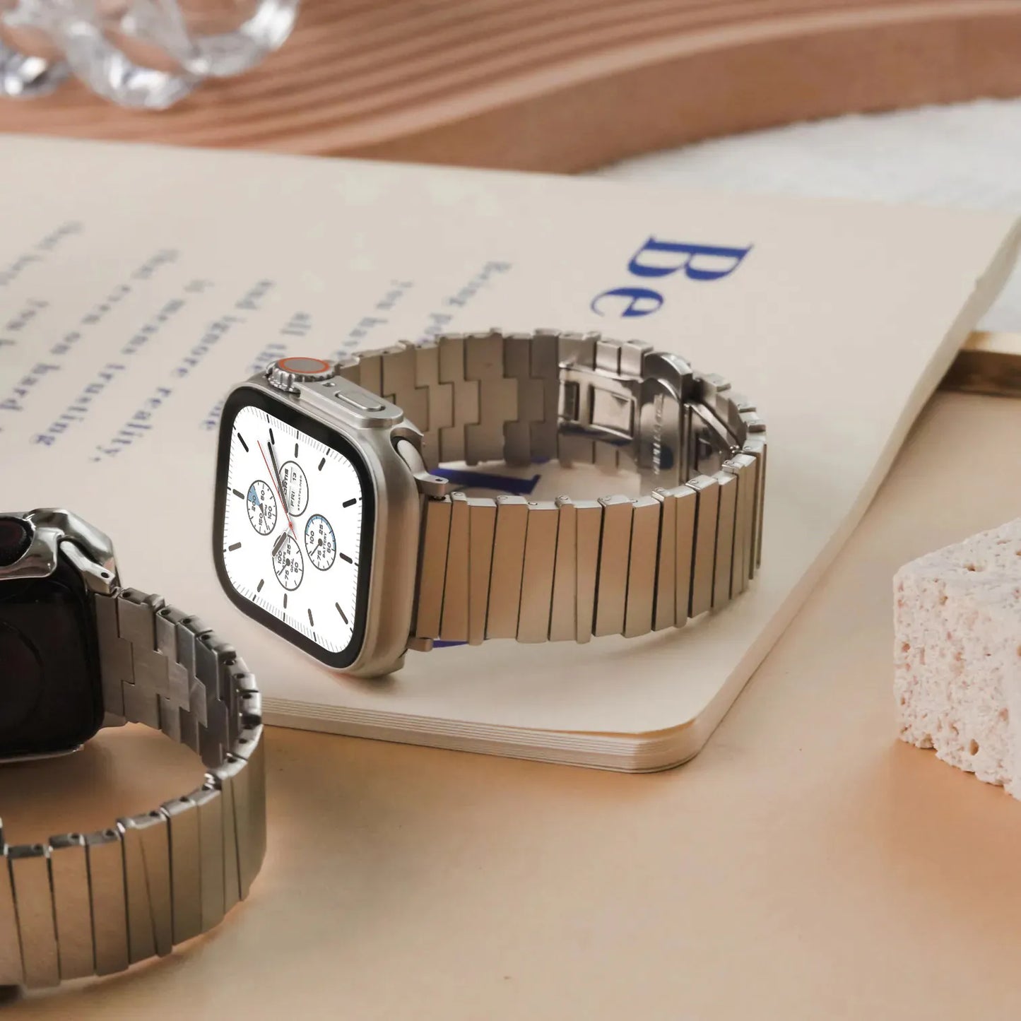 Asymmetric Square Textured Metal Apple Watch Band
