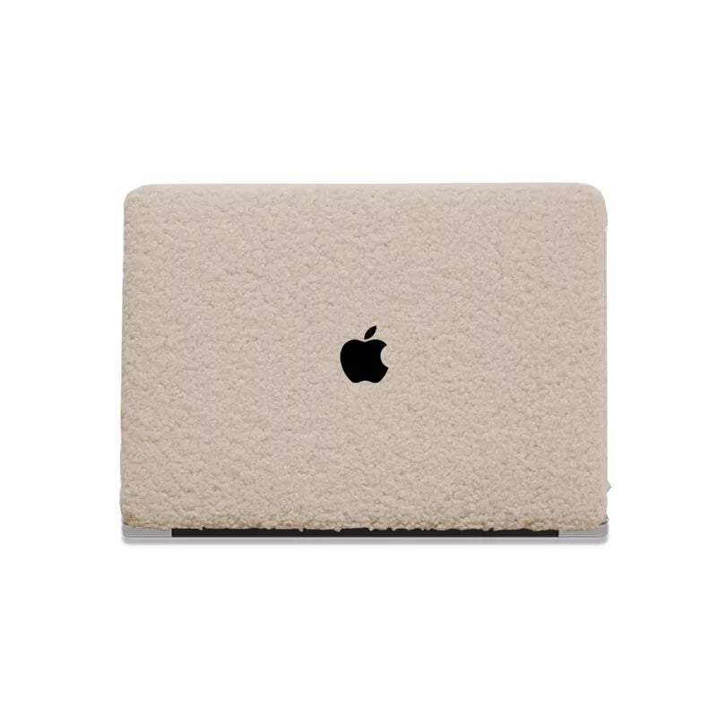 Beige Teddy Plush Leather Macbook Case