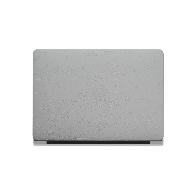 White Embossed Floral Leather Macbook Case