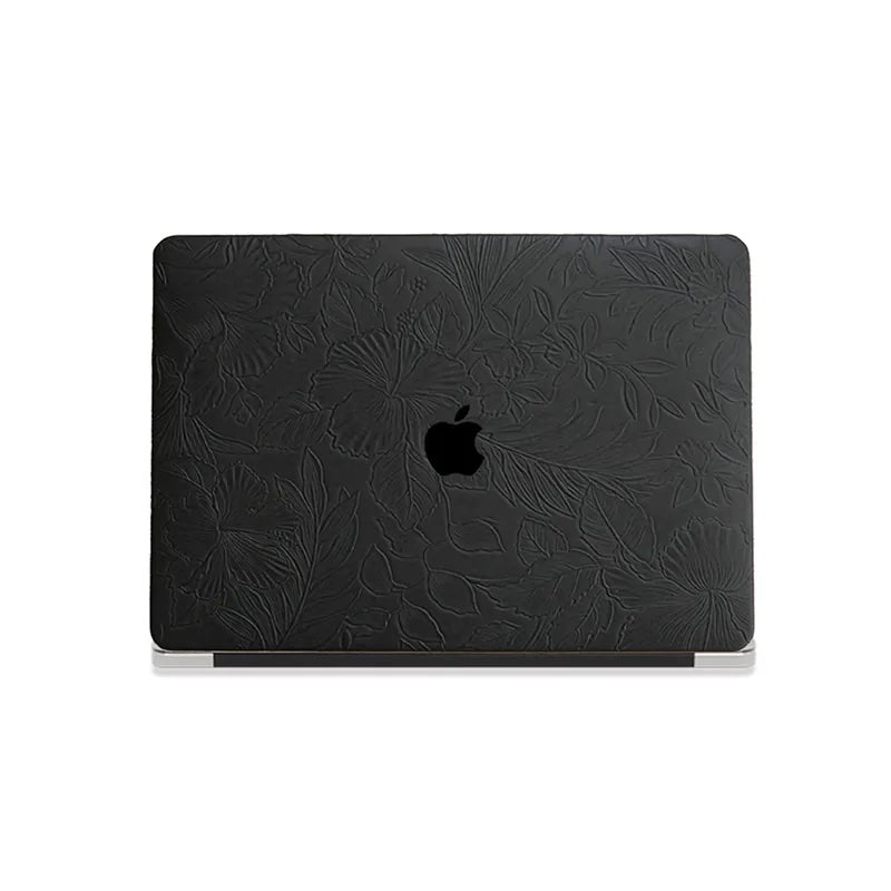 Black Embossed Floral Leather Macbook Case