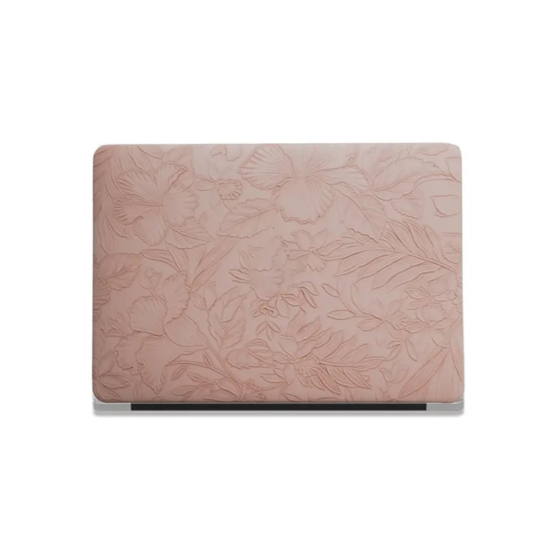 Pink Embossed Floral Leather Macbook Case