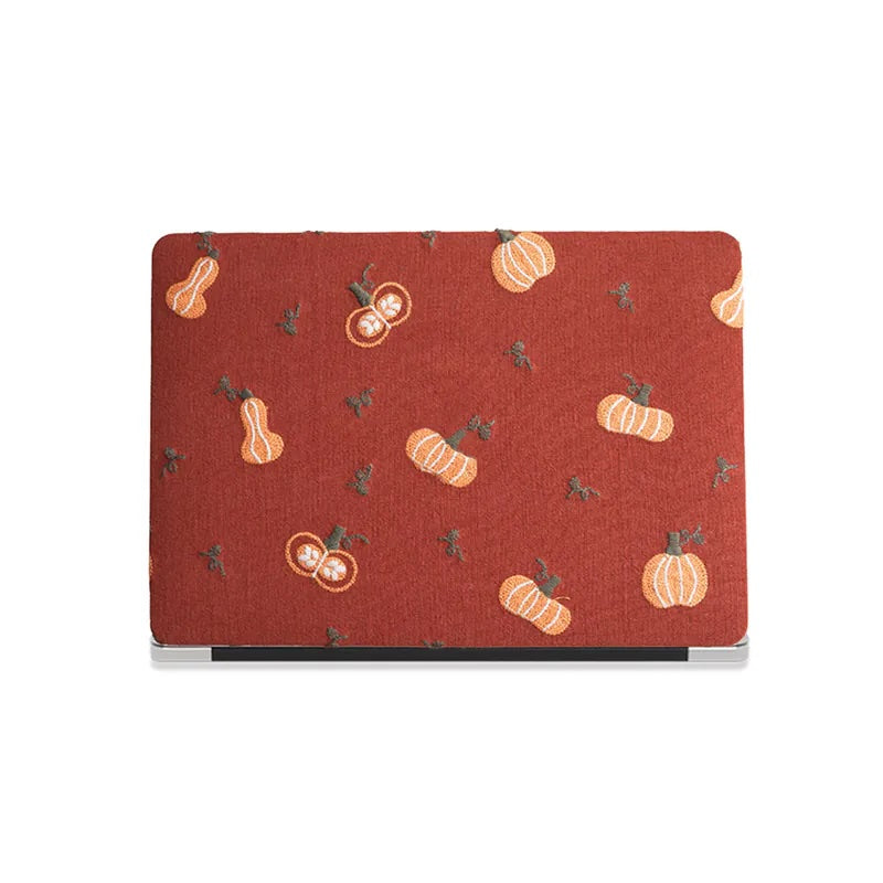 Pumpkin Embroidered Leather Macbook Case