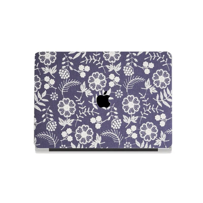 Oriental Blue Daisy Embroidered Leather Mac Case