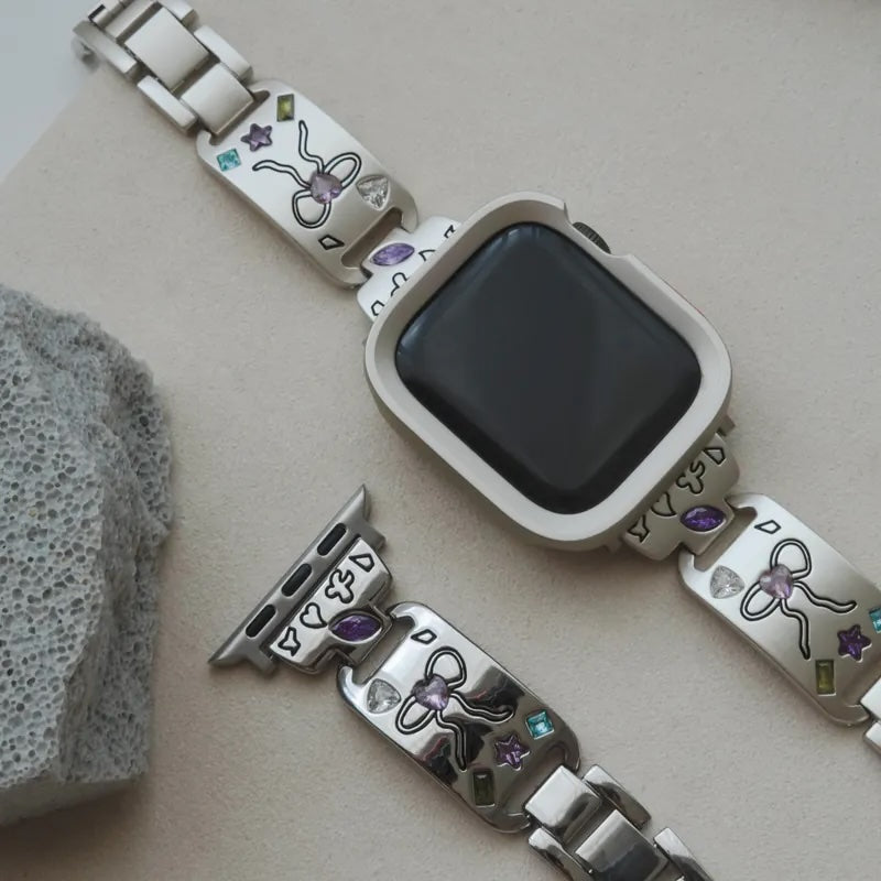 Cute engraved, high-quality metal inlaid with diamonds Apple Watch strap