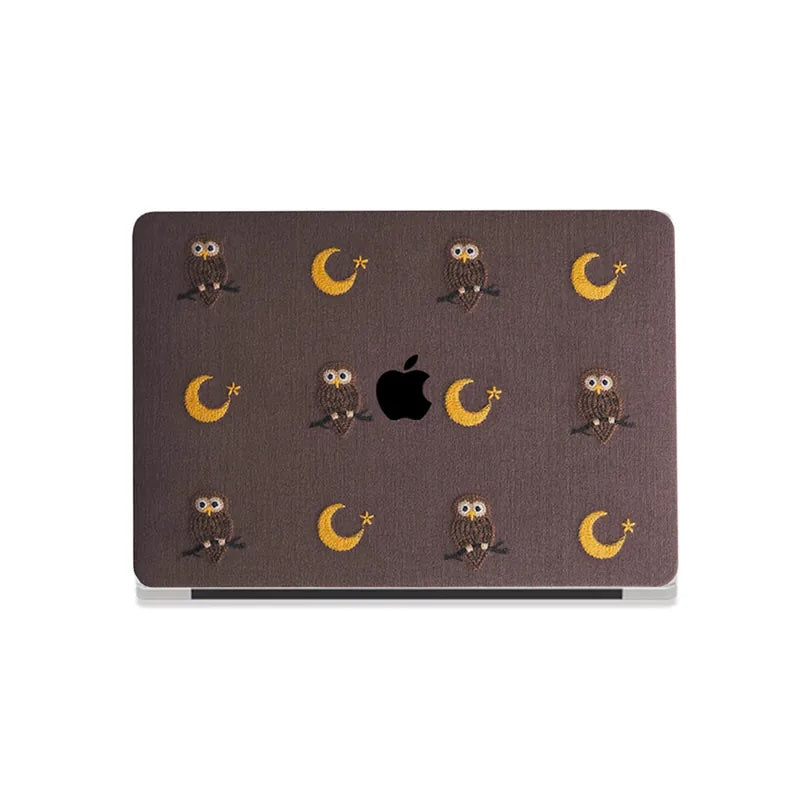 Owl Embroidered Leather Macbook Case