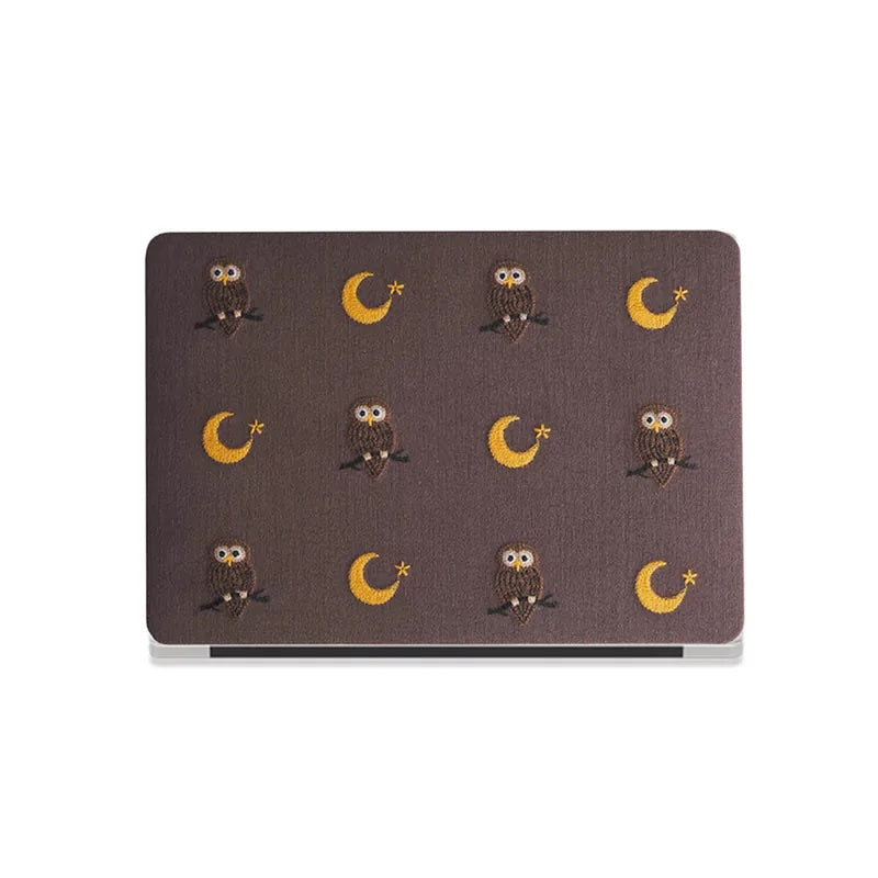 Owl Embroidered Leather Macbook Case