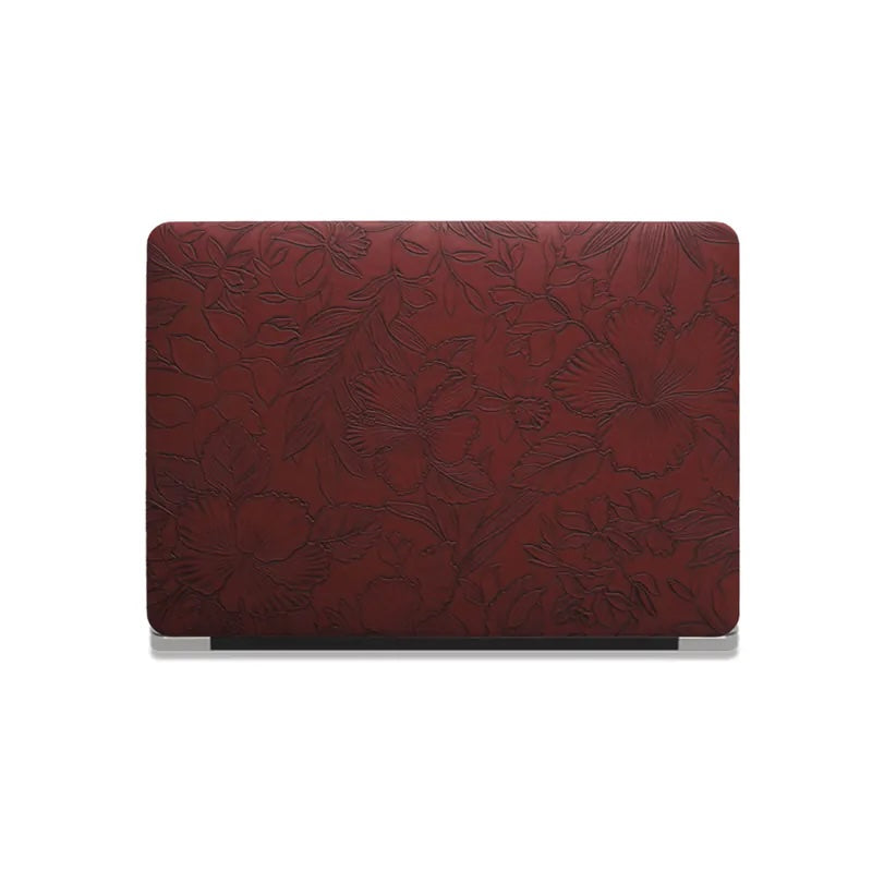 Dark Red Embossed Floral Leather Macbook Case
