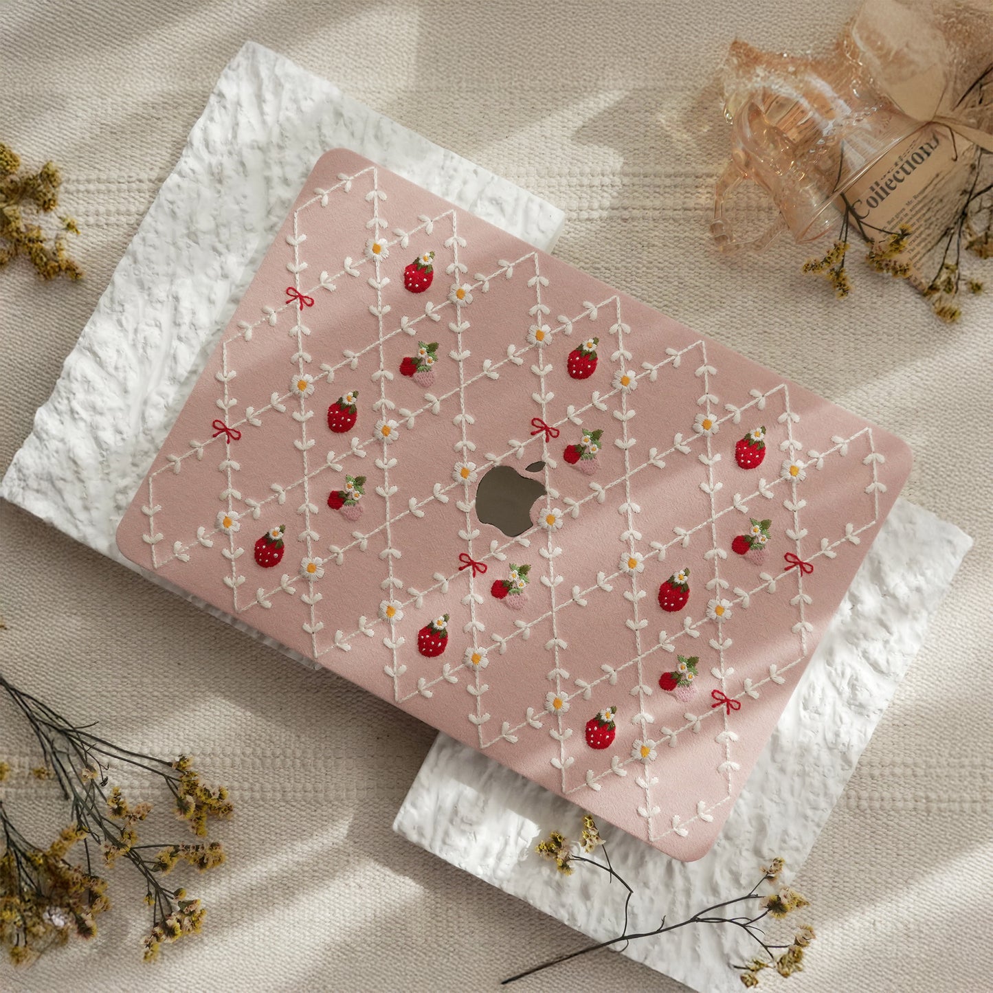 Embroidered Series ♾ Pink Mood Delicate Stitch Detailing MacBook Case
