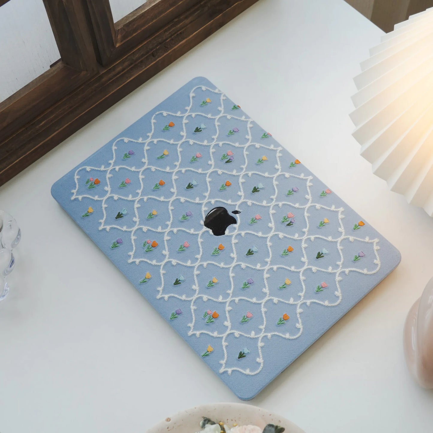 This Is Us Plaid Floral ♾ Textured Stitching Sky Blue Mac Case