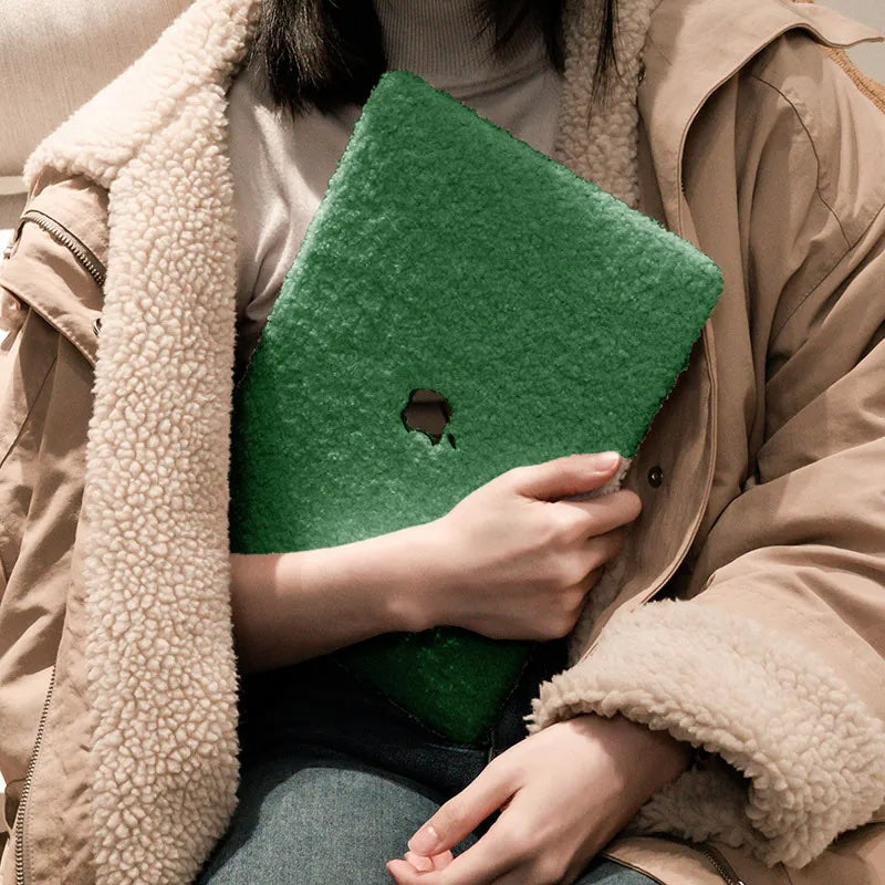 Basil Green Teddy Plush Leather Macbook Case