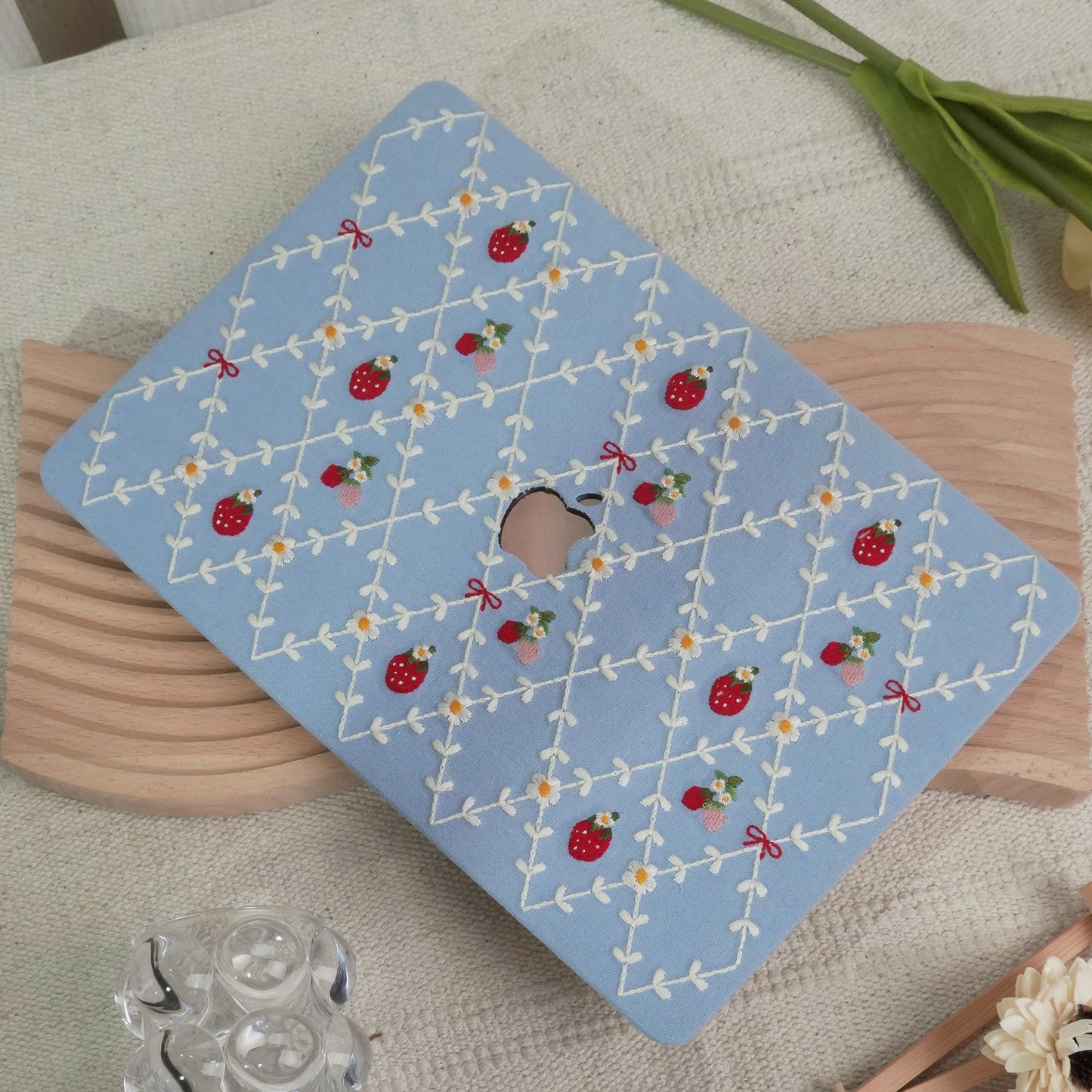 Embroidered Series ♾ Berry Blue Mood Delicate Stitch Detailing MacBook Case