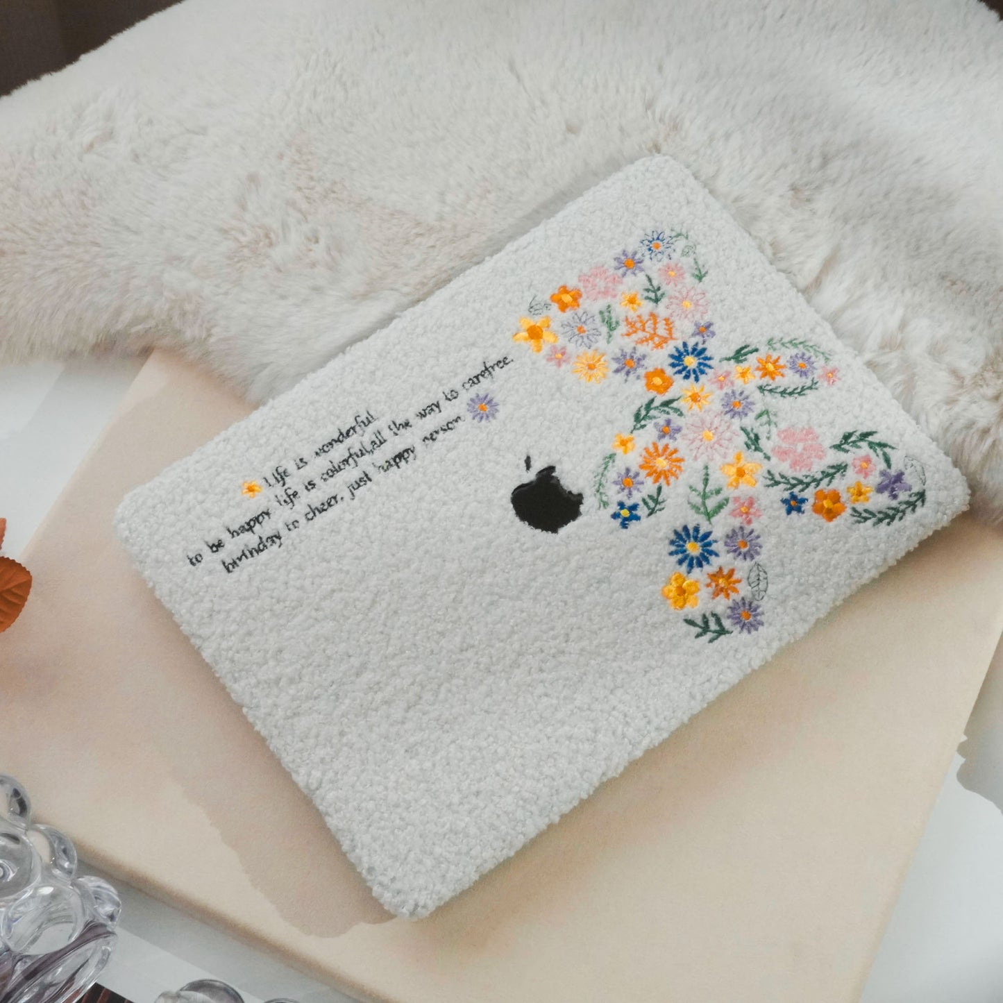 This is Us Designer Teddy Fleece ♾ Floral Teddy Bear Embroidery Series Macbook Case