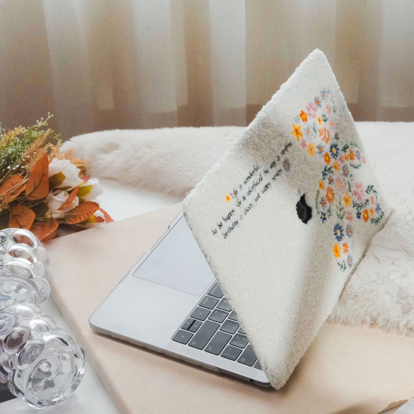 This is Us Designer Teddy Fleece ♾ Floral Teddy Bear Embroidery Series Macbook Case